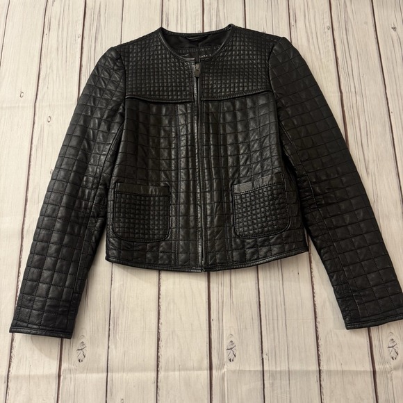 Zara Jackets & Blazers - Zara Black‎ Lamb Leather Soft Quilted Size Small Jacket Zip Indie Rock Grunge